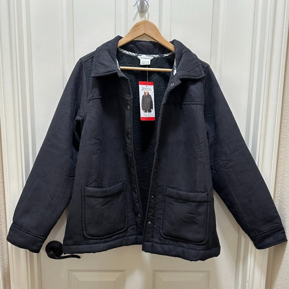 Boston Traders Women's Faux Suede Sherpa Lined Trucker Jacket  Size M Black NEW